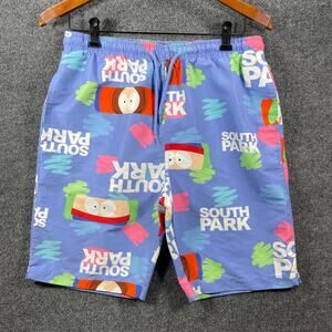 South Park Swim Shorts Men's Medium Blue Geometric Allover Mesh Lined Beachwear
